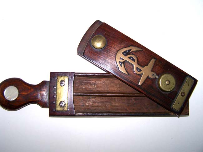 A Rare Sailor Made carved oak, mother-of-pearl and brass inlaid Razor Box circa 1850 and illustrated in JACK TAR, A Sailor's Life 1750-1910, by J. Welles Henderson.